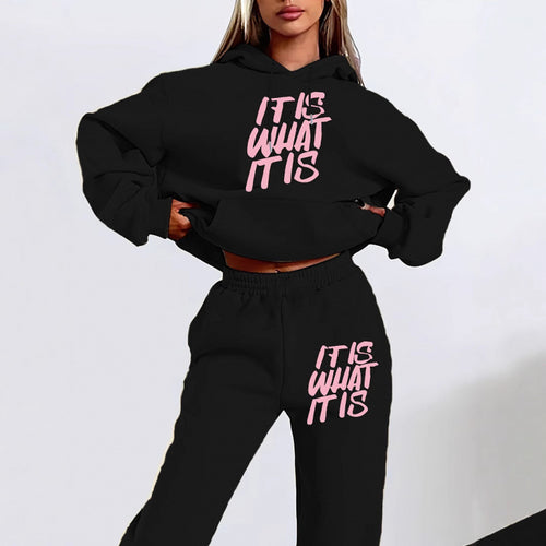 Kvinders leisure hoodie og jogger sæt med inspirerende tekst Skovae