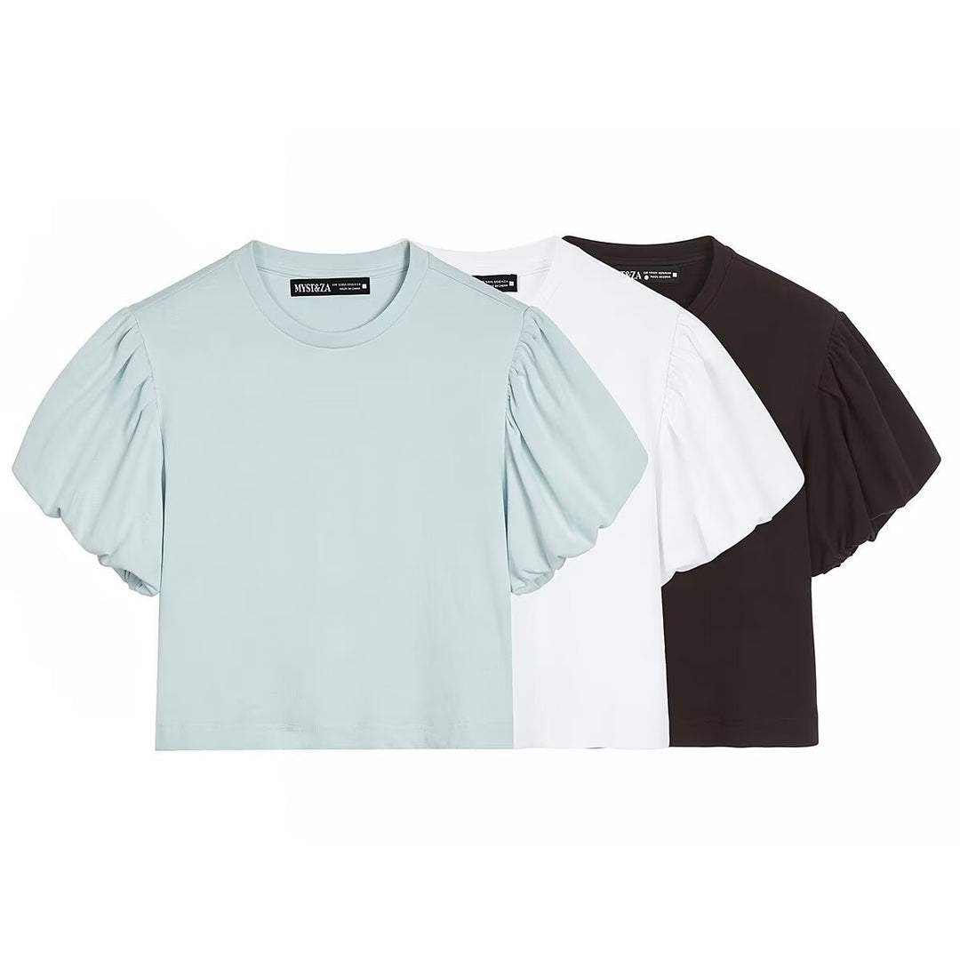 Dame T-shirt med voluminøse ærmer og moderne snit Skovae