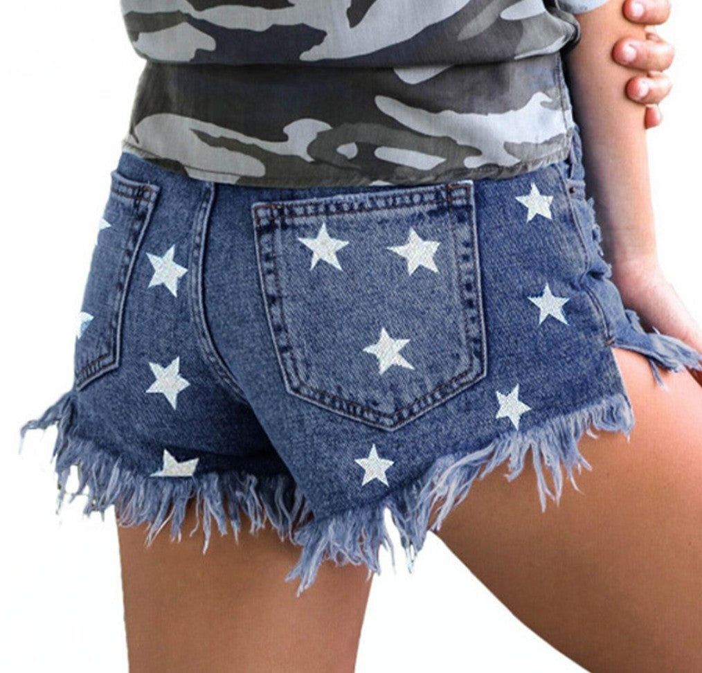 Dame Stilfulde Jeansshorts med stjernetryk Stilla