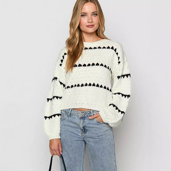 Kvinders hyggelige chunky strik sweater med unikt mønster Stilla