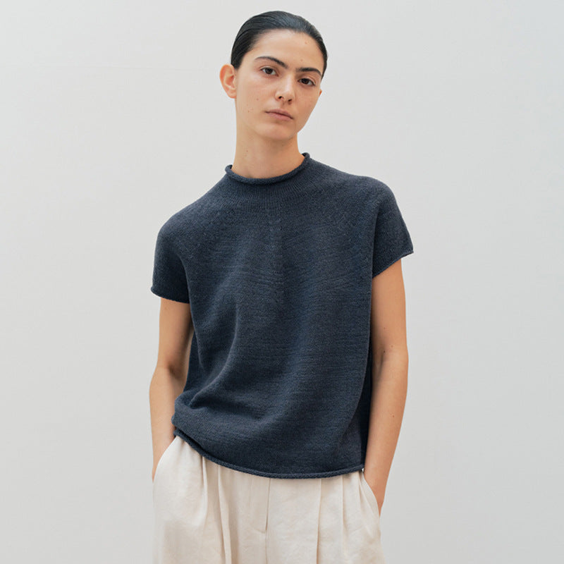 Dame kortærmet pullover med elegant ståkrave og kvalitets strikkestruktur Stilla