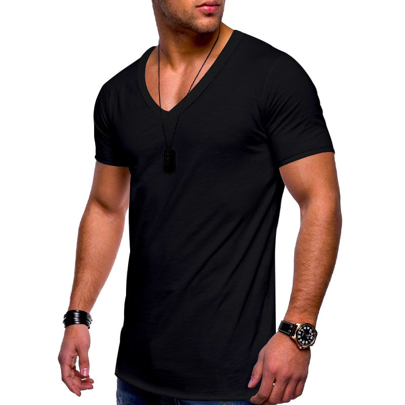 Herren nan V-hals T-shirt i fin jersey med smal silhuet og flade sømme Skovae