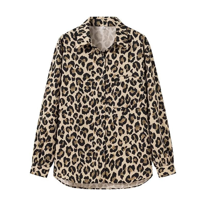 Dame brede linnedbukser i trendy leopardprint Stilla