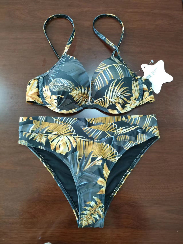 Dame bikini sæt med elegant plante mønster Skovae