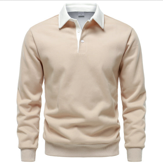 Herrer Elegant Langærmet Polo Pullover med kvalitetskrave og struktureret overflade Stilla