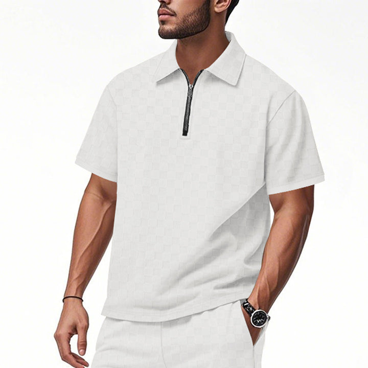 Herren nan kort halvlyn poloshirt i struktureret wafflestrik med skjortekrave og figursyet pasform Skovae