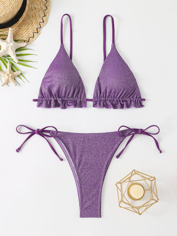 Dame bikini sæt med glitrende flæse detaljer og justerbare stropper Skovae