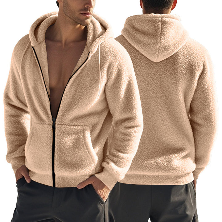 Herre hyggelig fleece-hoodie med praktiske sidelommer og justerbar snøre Stilla