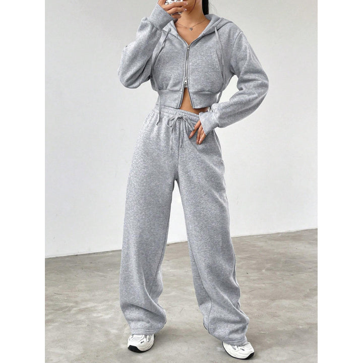 Femme Cozy Crop Hoodie og Løse Lounge-Bukser Sæt Stilla