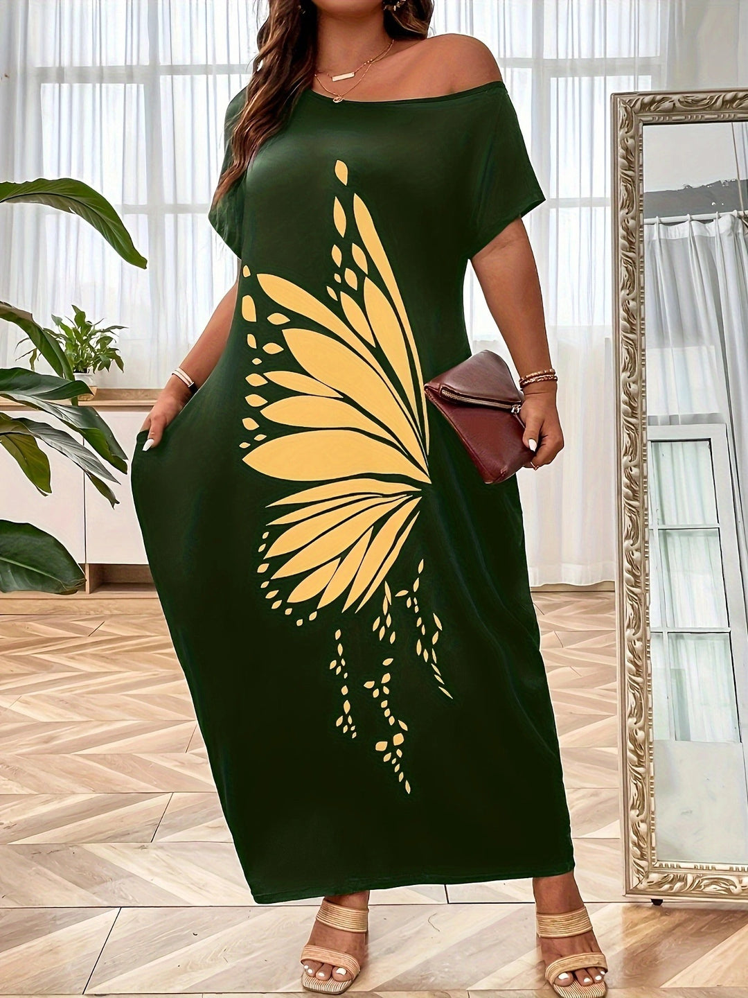 Dame maxikjole med elegant sommerfugl motiv Stilla