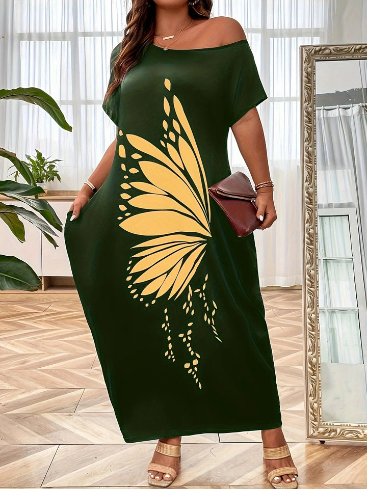 Dame maxikjole med elegant sommerfugl motiv Stilla