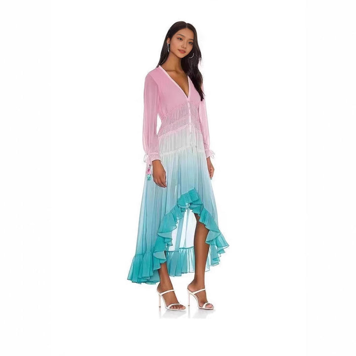 Kvinders maxi kjole med ruffle detaljer og elastisk top