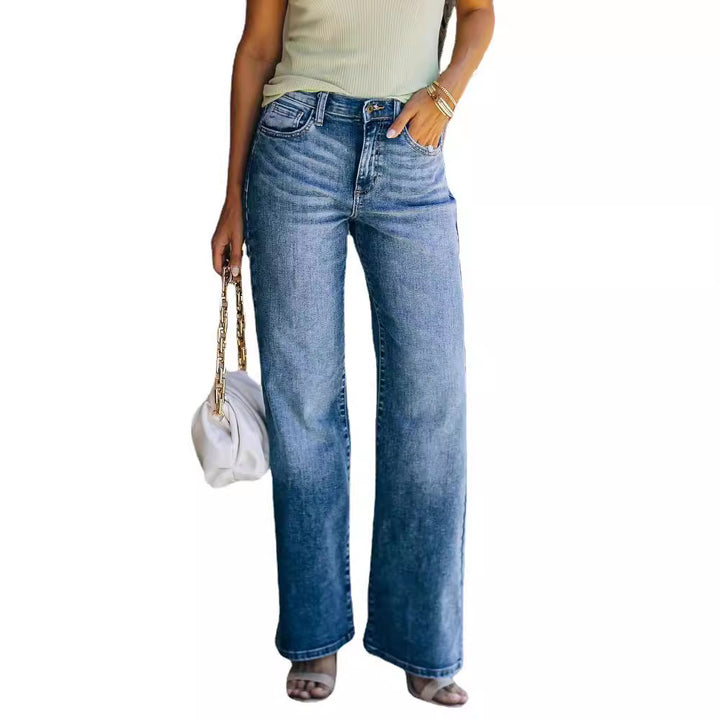 Dame Bredskåret jeans med høj talje og komfortabelt gummibånd Stilla