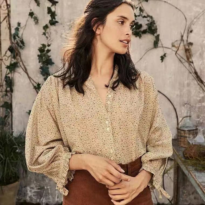 Damebluse med voluminøse ærmer og blomster mønster Stilla