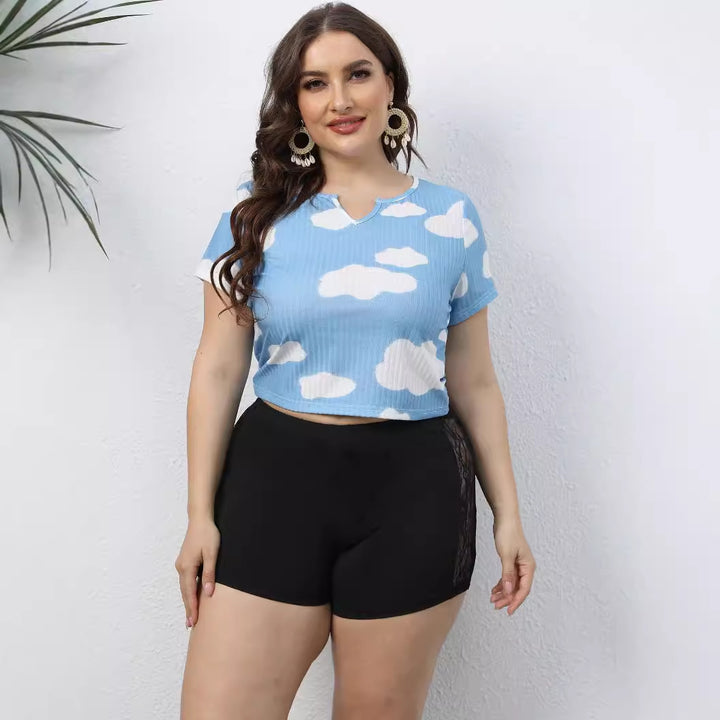 Dame afslappet cropped T-shirt med sky mønster Skovae