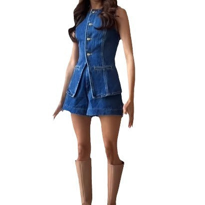 Dame Denim Overalls med smart snit og knapdetaljer Skovae