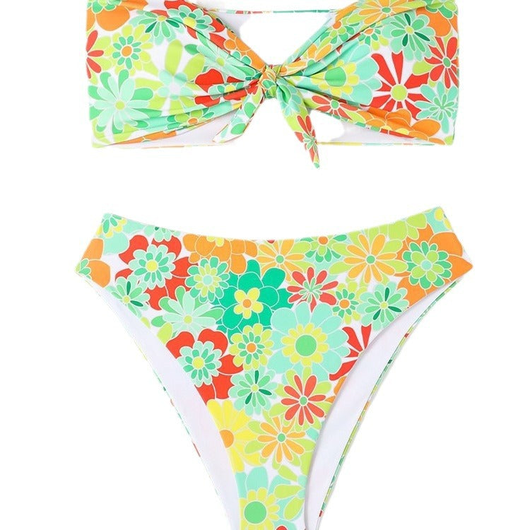 Damer Bandeau Bikini med moderne blomsterprint og legende knudedetalje Skovae