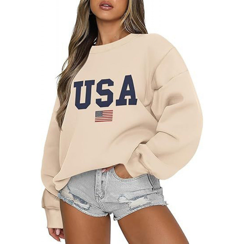Kvinders sweatshirt med moderne USA udtalelse og hyggelig pasform Skovae
