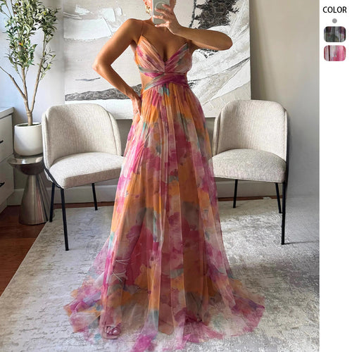 Kvindernes Airy Maxi Kjole med Farverigt Blomsterprint og Sideskæring Stilla