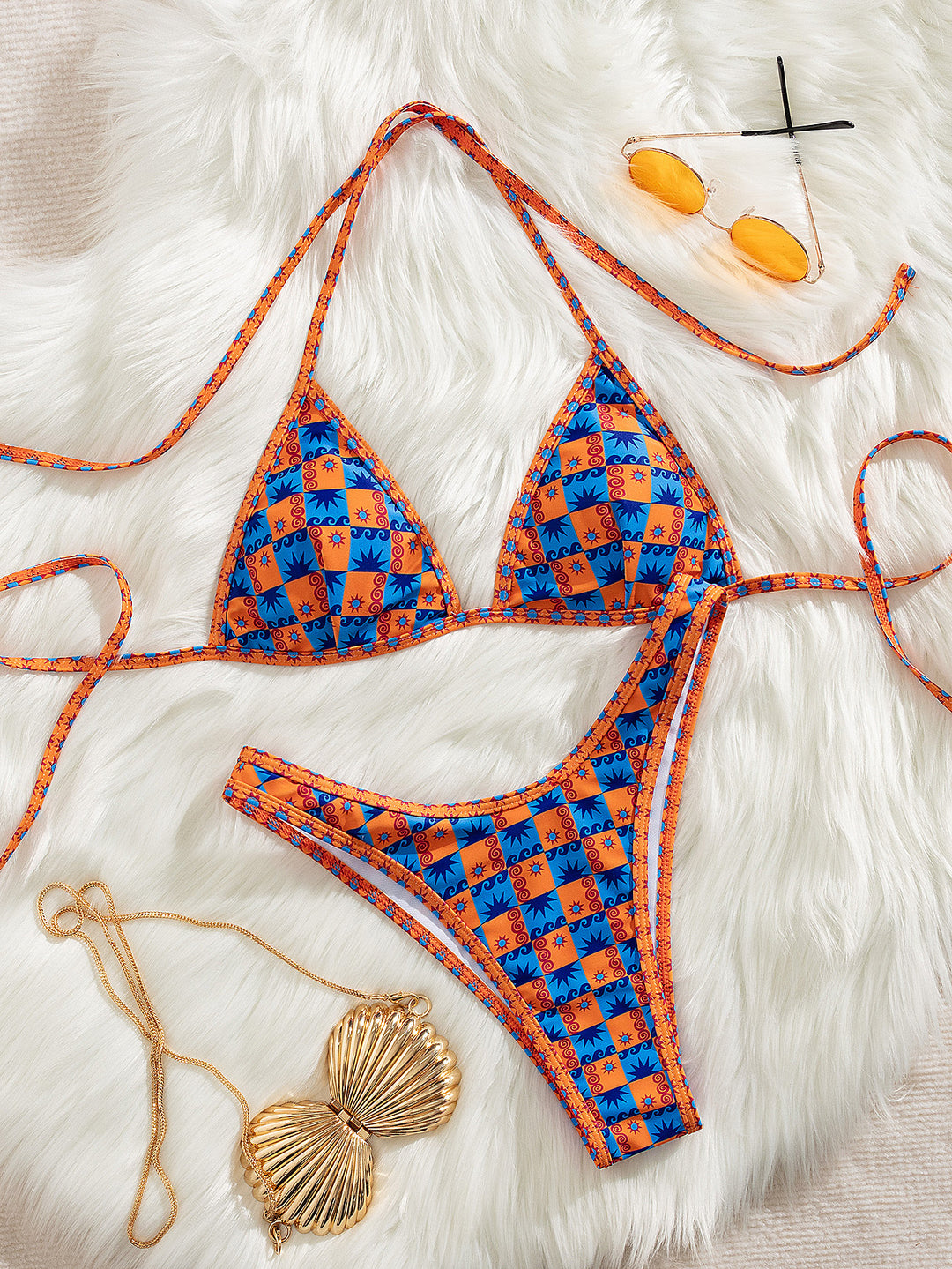 Dame Triangel-Bikini med spændende stribe-design Skovae