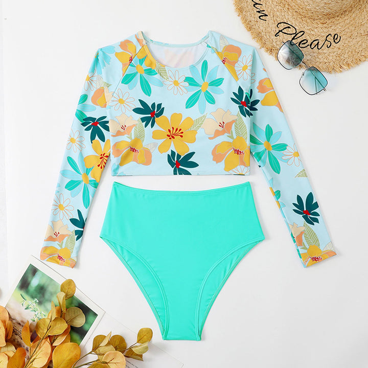 Damer Sport Tankini med blomsterlangærmet top og højtaljede shorts Stilla