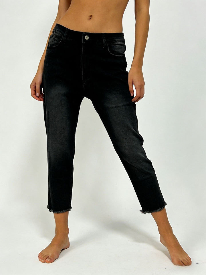 Damer casual High-Waist jeans med frynset kant og trendy snit Skovae