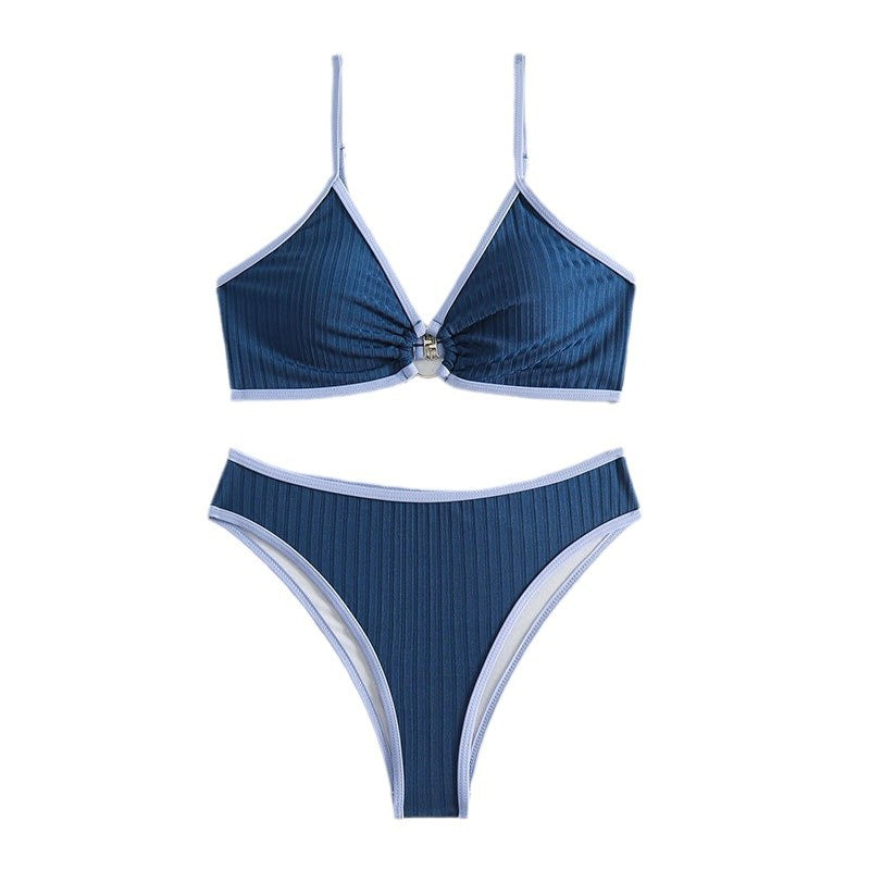 Dame Ribb-Bralette og højt skåret bikini-sæt Stilla