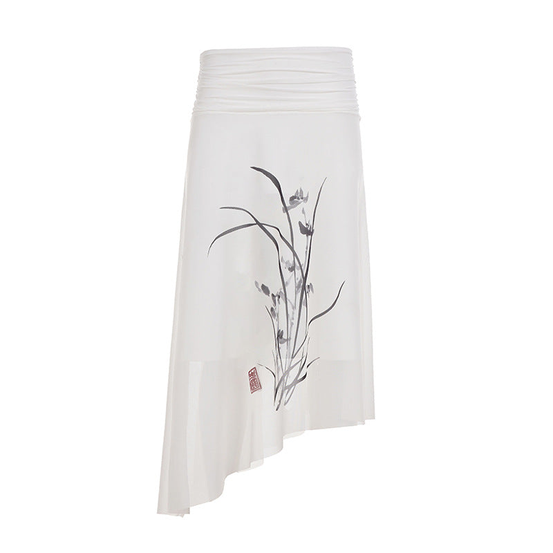 Damen asymmetrischer Rock mit floralem Druck Skovae