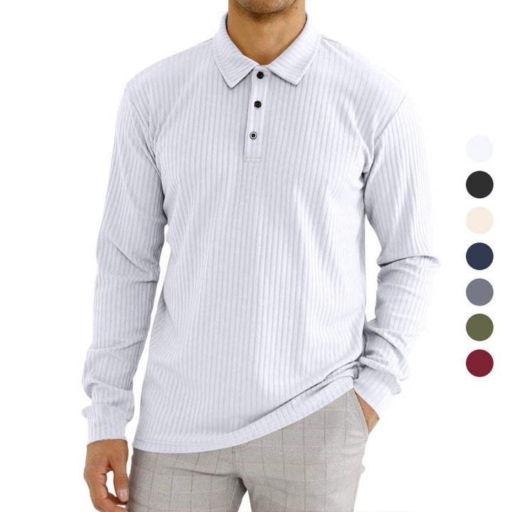 Herren nan ribbet Langærmet polo-shirt med fin rib-struktur, klassisk krave og elastisk søm Skovae