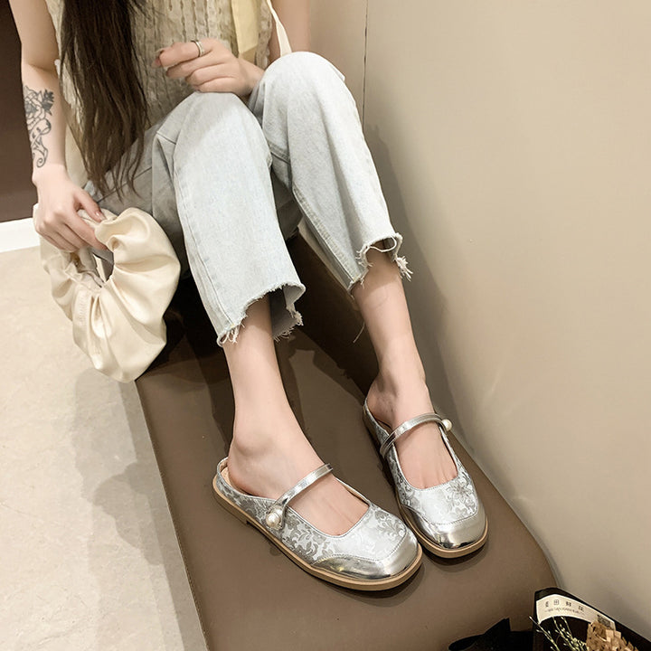 Femme Perlekantede Blomsterslide-Mules Stilla