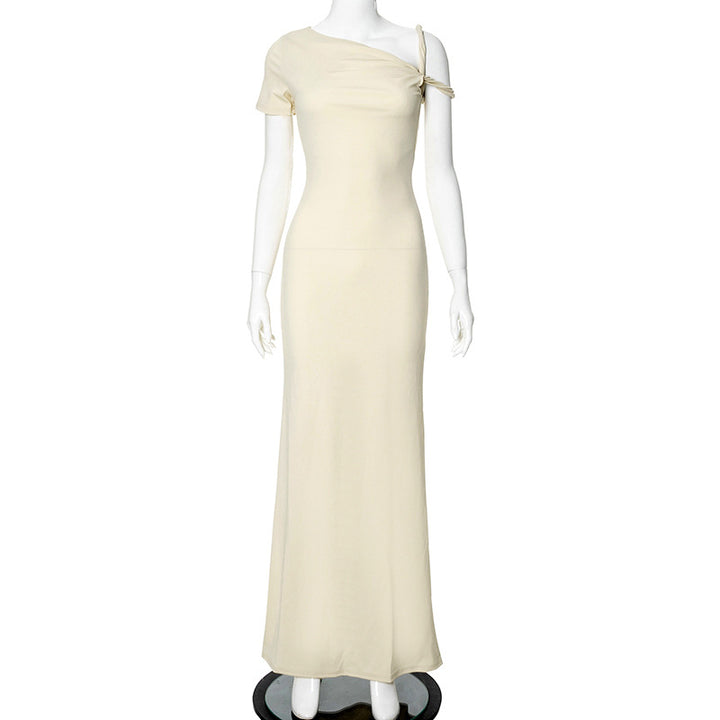 Femme Elegante En-Skulder Maxi Kjole med Draperet Detalje Stilla