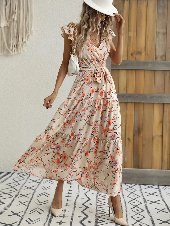 Dame Floral Bæltespænder Lagkjole Maxi Stilla