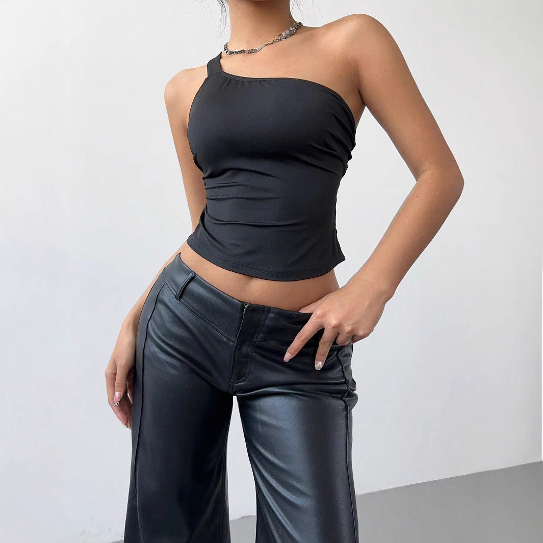 Damer asymmetrisk top med figurformende snit og elastisk stof Stilla