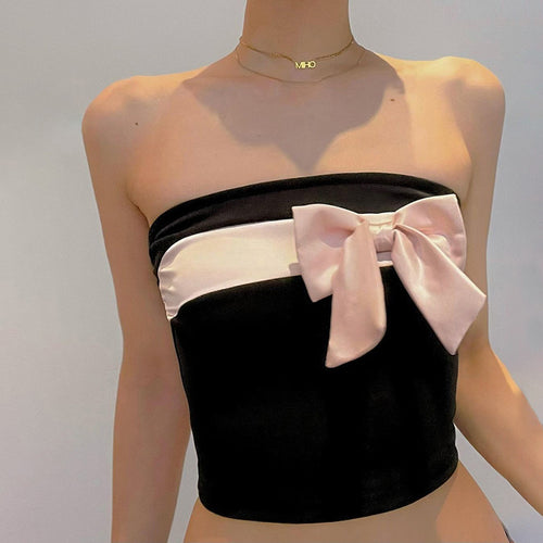 Dame bandeau top med elegant sløjfe accent Skovae