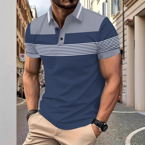 Herrer Poloshirt med moderne kontraster og stiliseret stribedesign Stilla