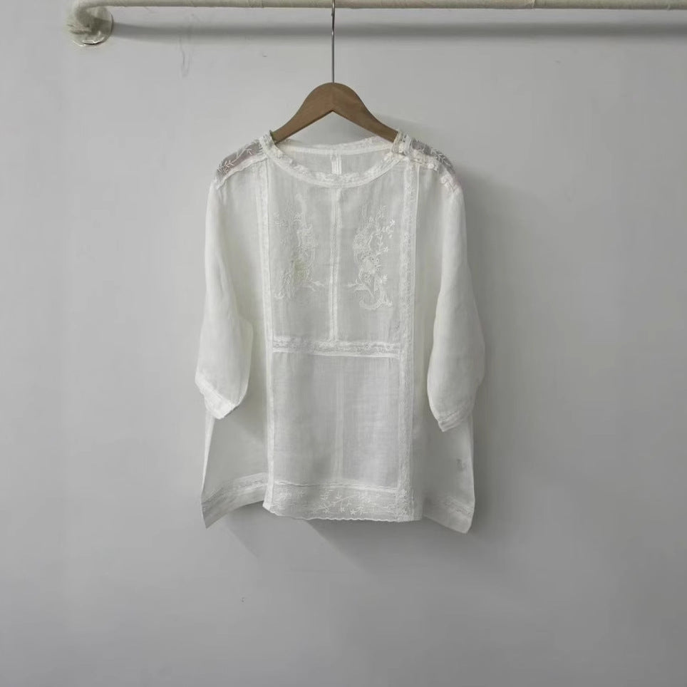 Kvinde Broderet Gennemsigtig Bluse Stilla