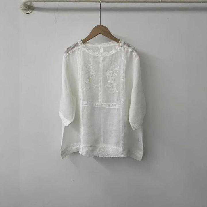 Kvinde Broderet Gennemsigtig Bluse Stilla