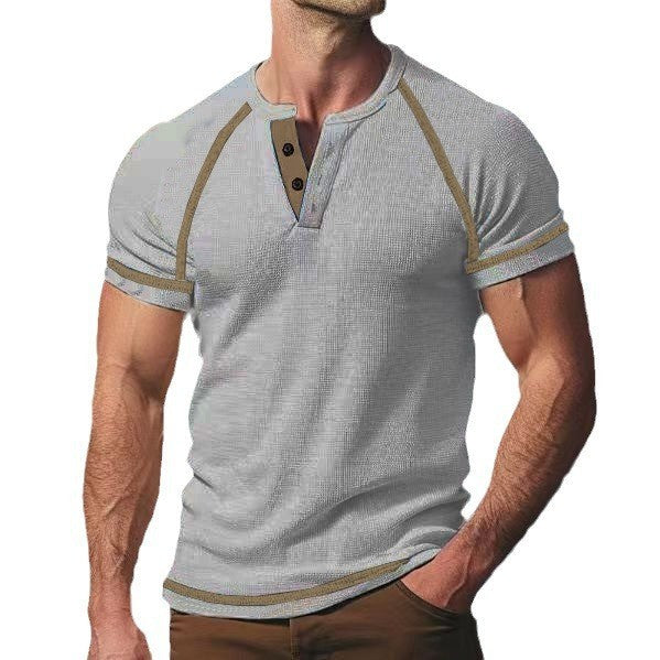 Herre kortærmet Henley-shirt med struktureret stof og trendy knaplukning Stilla