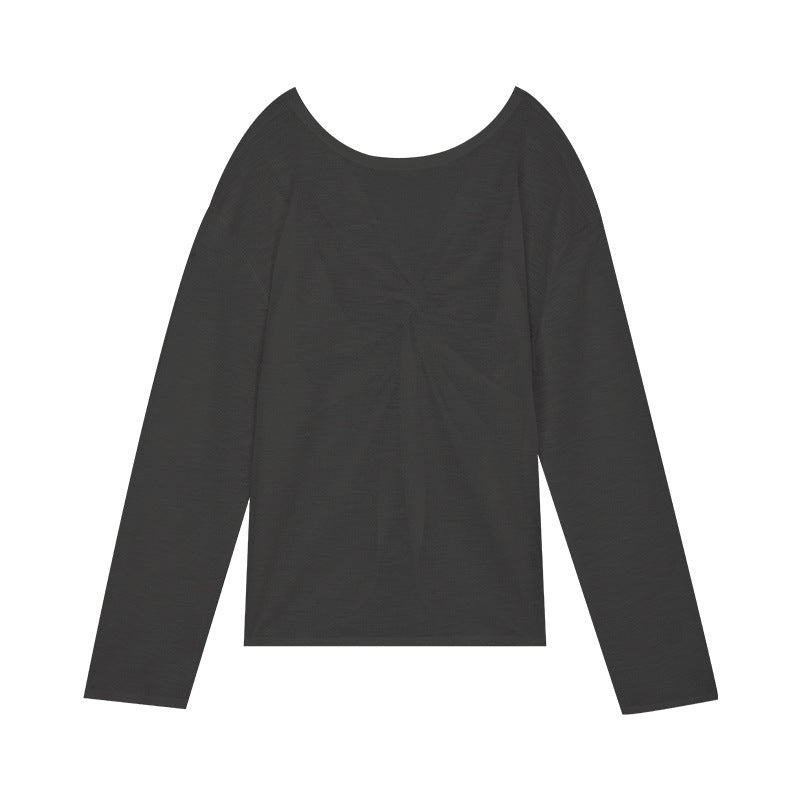 Dame langærmet oversized T-shirt med elegant rund halsudskæring og fint struktureret overflade Stilla