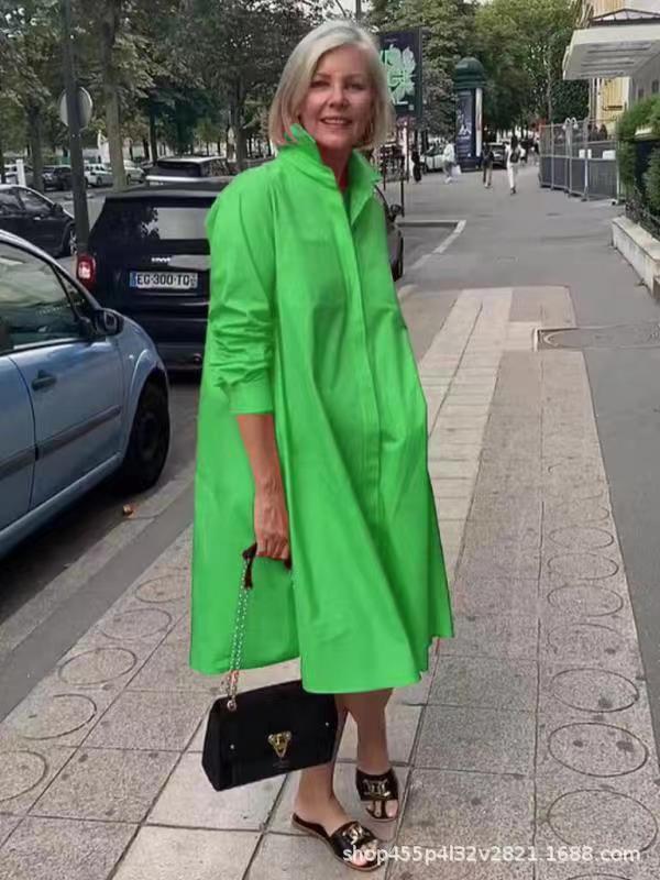 Dame Oversized Skjortekjole med høje sideslids og praktisk stålkrave Stilla