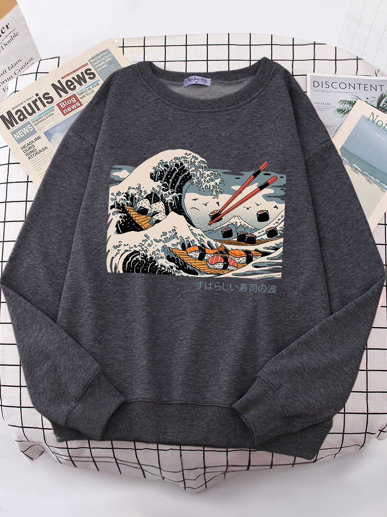 Kvindernes sweatshirt med kunstnerisk bølgedesign og komfortabel pasform Stilla