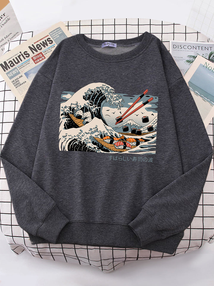 Kvindernes sweatshirt med kunstnerisk bølgedesign og komfortabel pasform Stilla