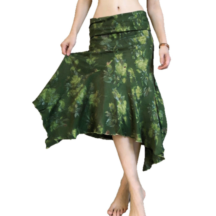 Damen asymmetrischer Maxi-Rock mit floralen Akzenten und elastischem Bund Skovae