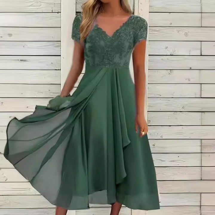 Dame festkjole i chiffon med spidsetop Stilla