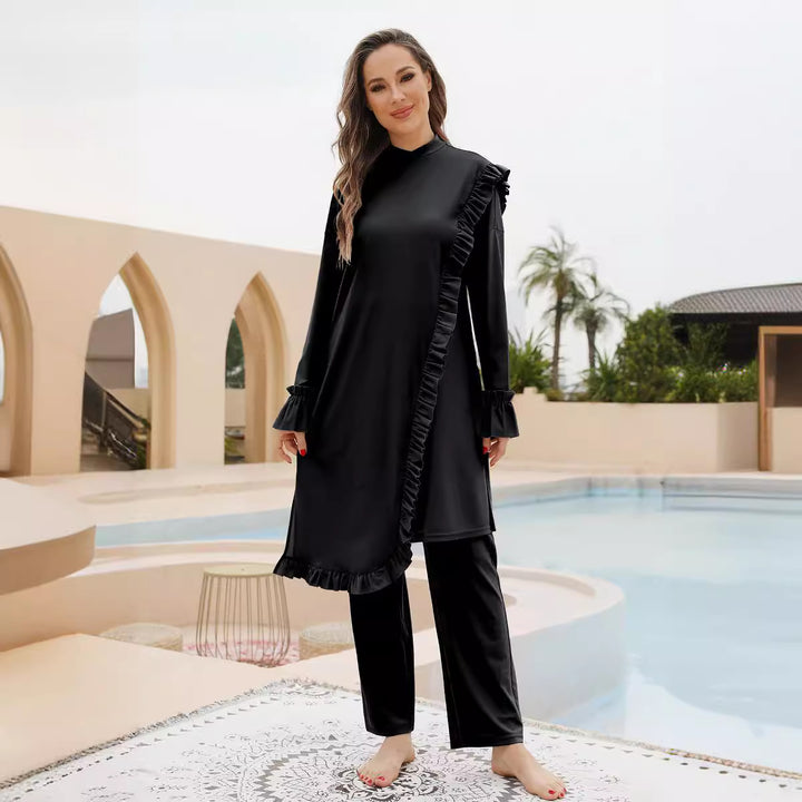 Dame elegant outfit med flæse-design og lang skæring Stilla
