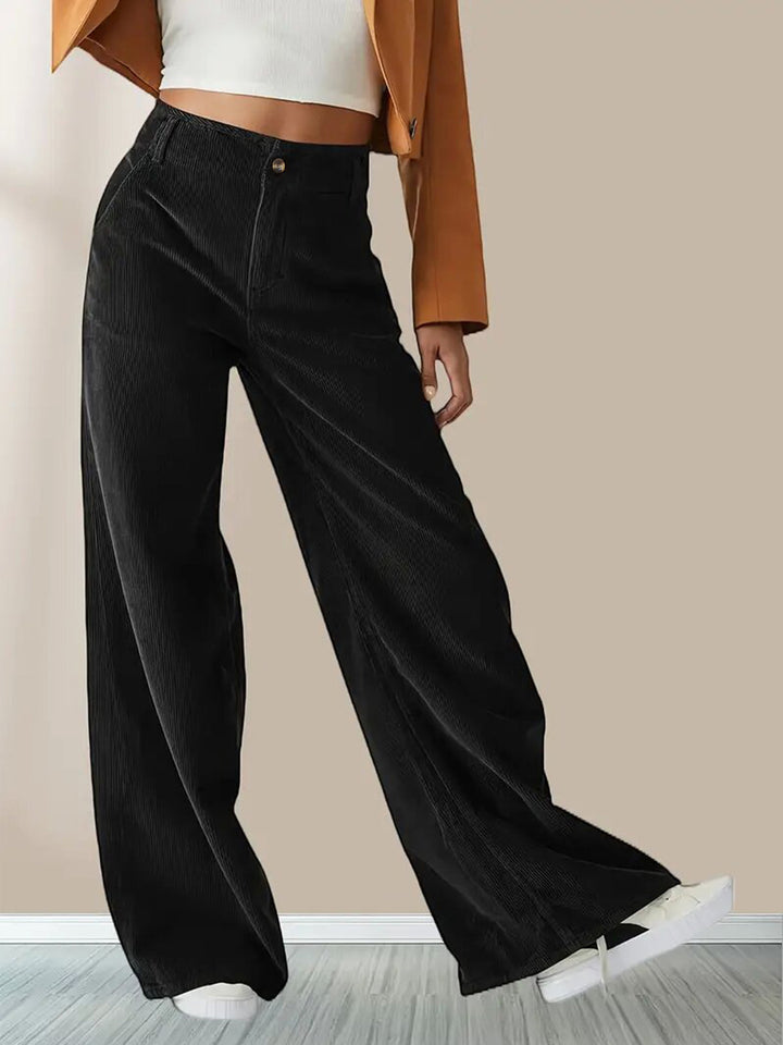 Dame Elegant, bred Chino-buks med praktiske lommer og høj talje Stilla