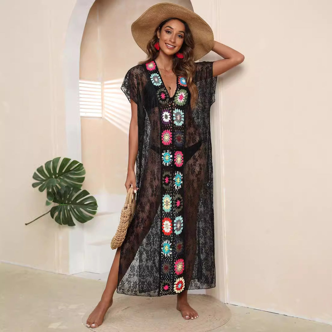 Dame Hæklet Kaftan med glade blomsterdesigns Skovae