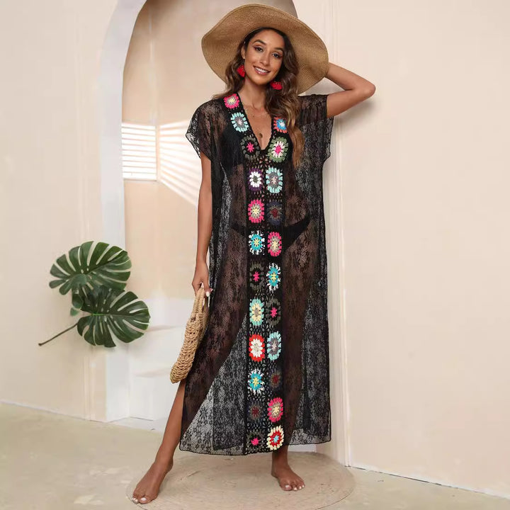 Dame Hæklet Kaftan med glade blomsterdesigns Skovae