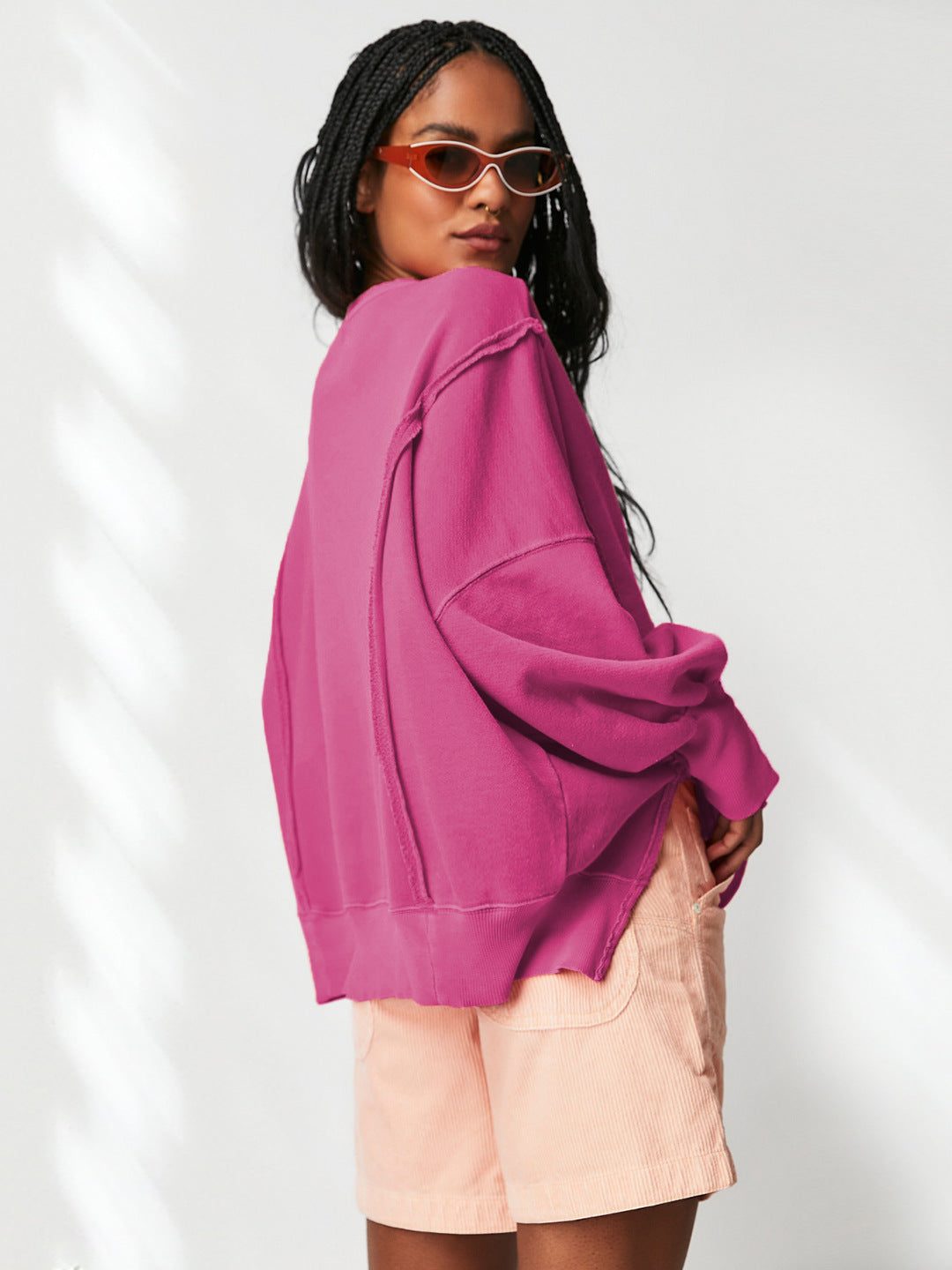 Dame afslappet oversized sweatshirt med vide ærmer og V-udskæring Stilla