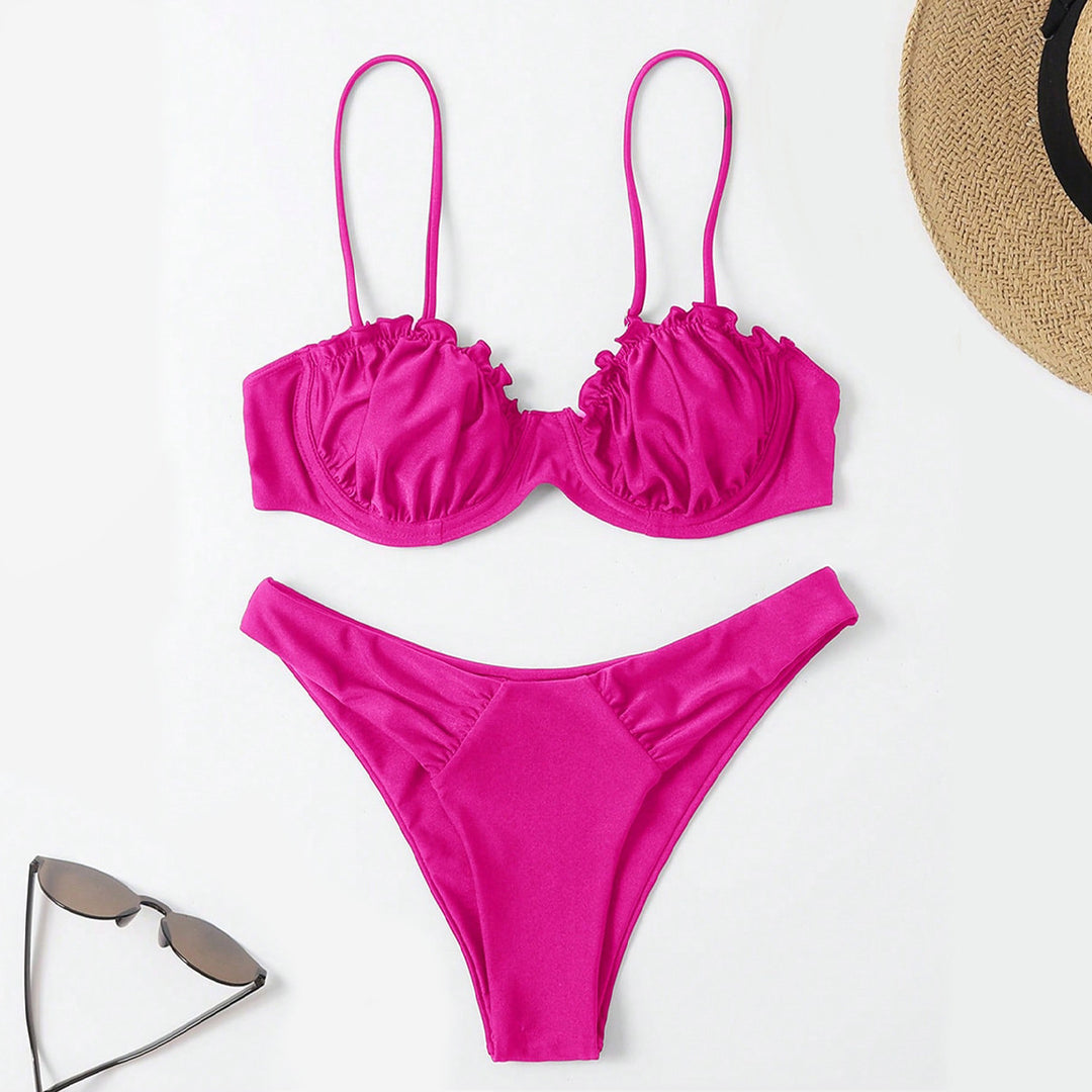 Dame Push-Up-Bikini med rynker og justerbare stropper Skovae